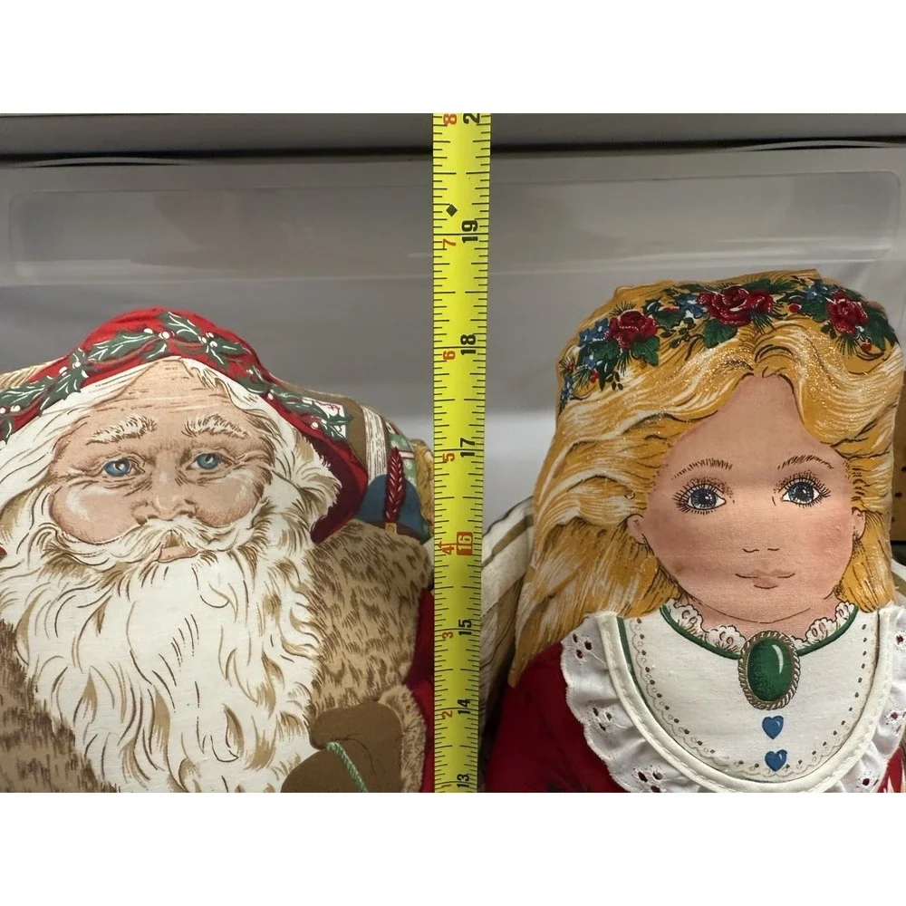 Vtg Fabric Father Christmas & Christmas Angel Stuffed Pillows Freestanding 18